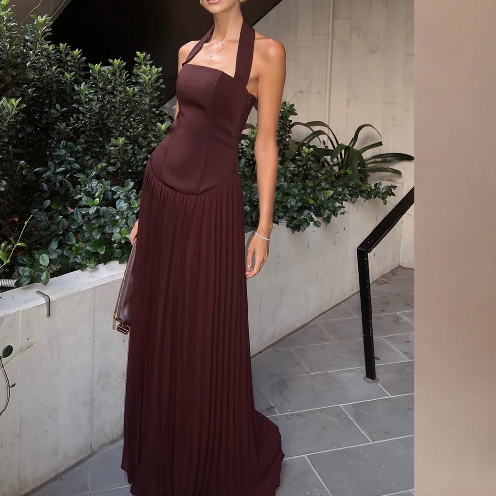 NWT Elegant Brown Halter Maxi Dress